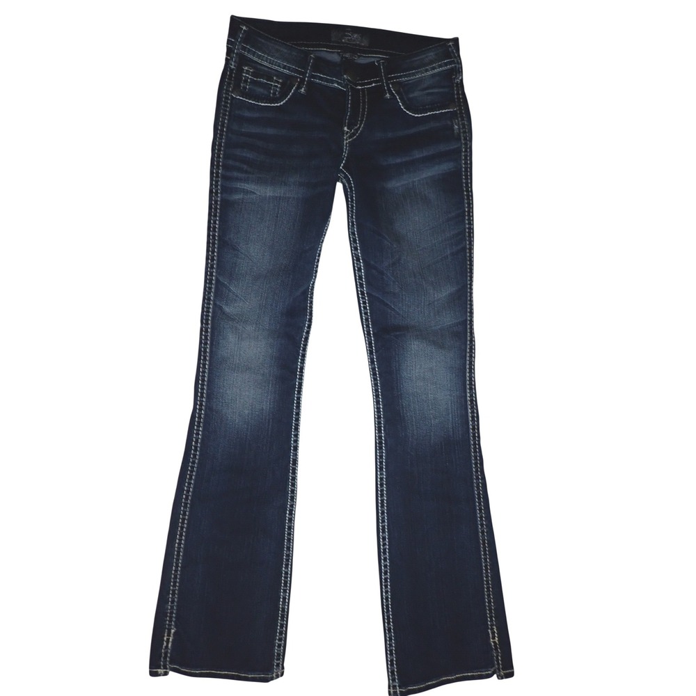 Silver Jeans Co Womens Twisted Bootcut Dark Wash Denim Jeans W25 L33 Top Stitch